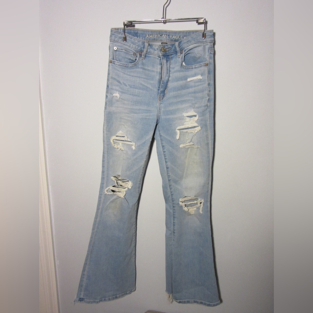 American Eagle Outfitters Light Blue Distressed Flare Jeans